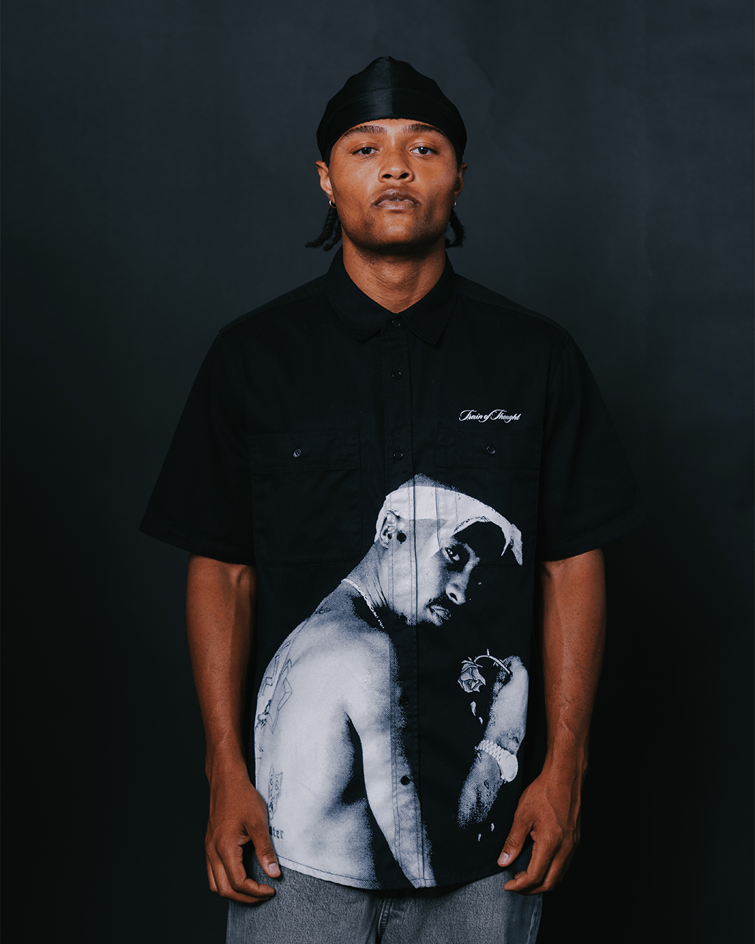 2PAC Dead Rose Black Work Shirt - trainofthoughtcollective