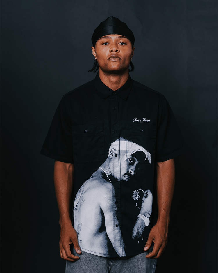 2PAC Dead Rose Black Work Shirt - trainofthoughtcollective