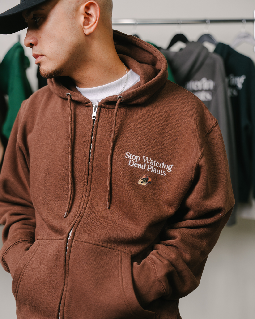 Stop Watering Dead Plants Brown Full Zip Hoodie