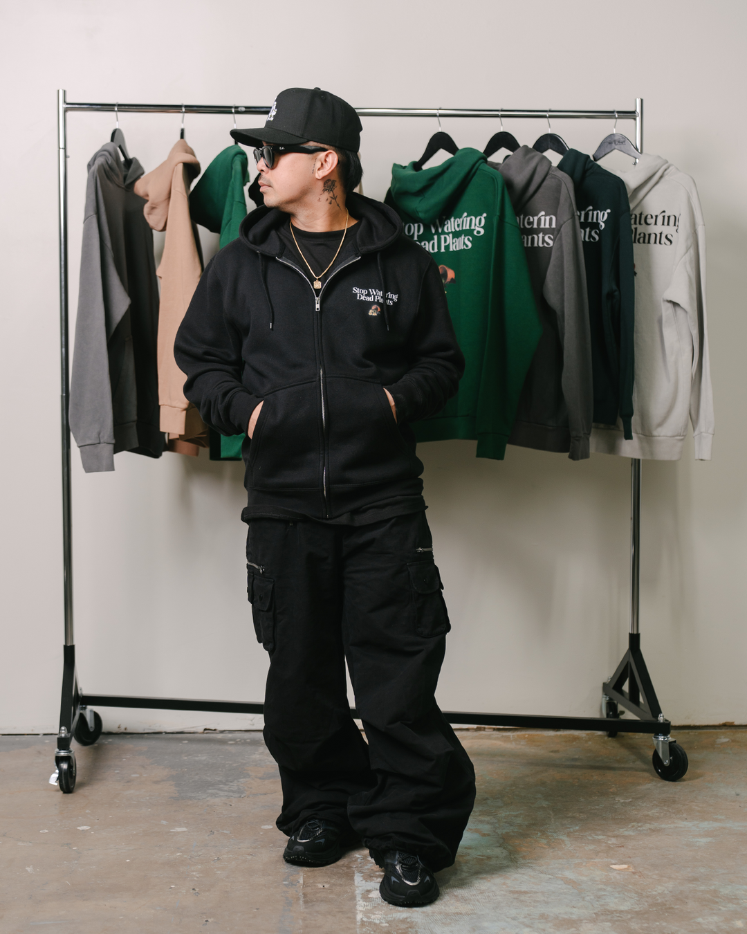 Stop Watering Dead Plants Black Full Zip Hoodie