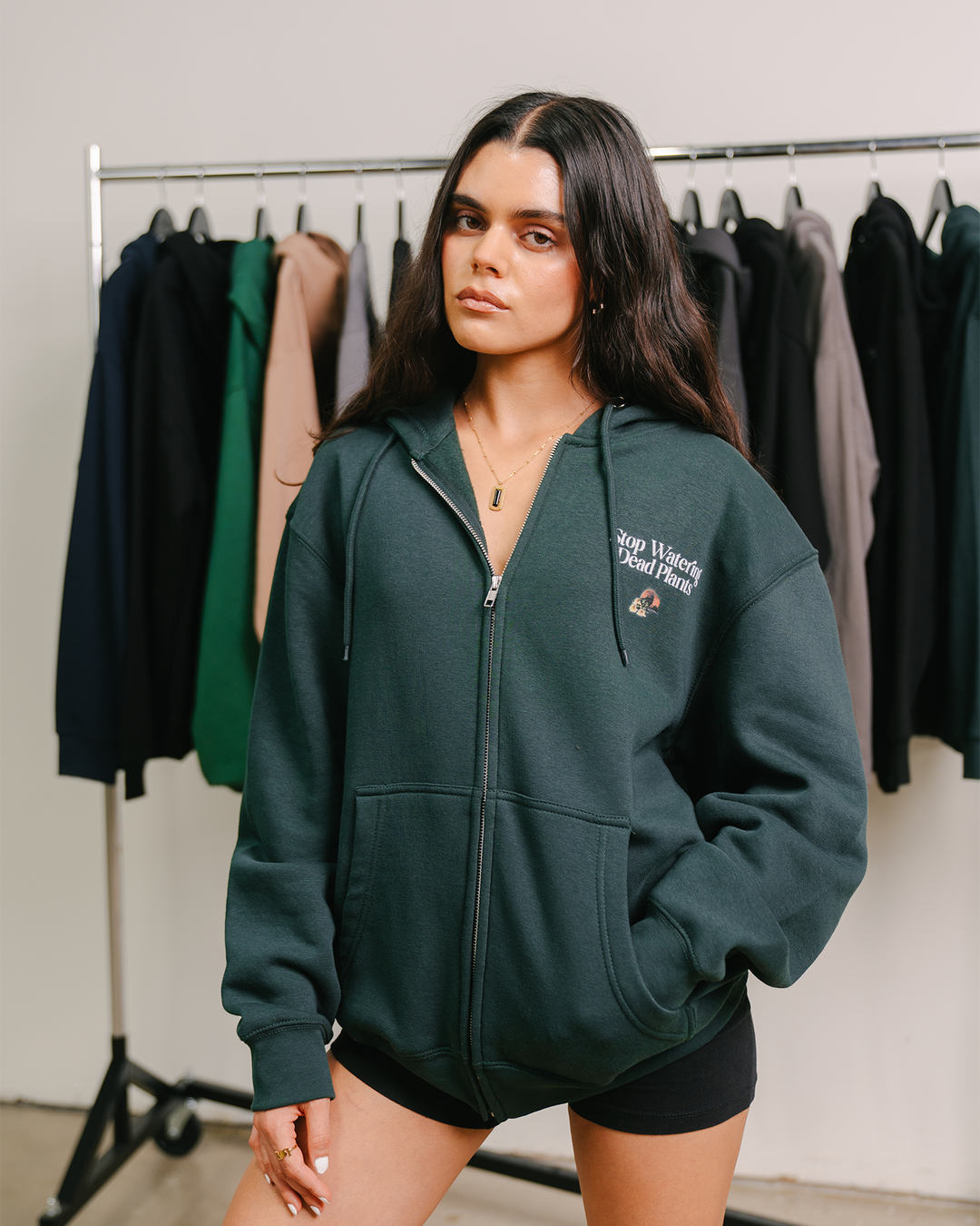 Stop Watering Dead Plants Green Full Zip Hoodie