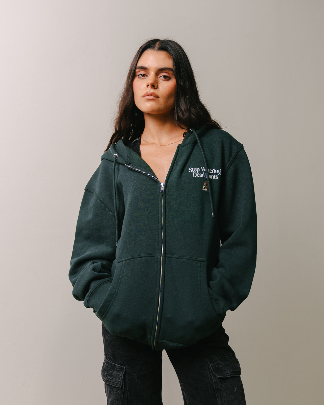 Stop Watering Dead Plants Green Full Zip Hoodie