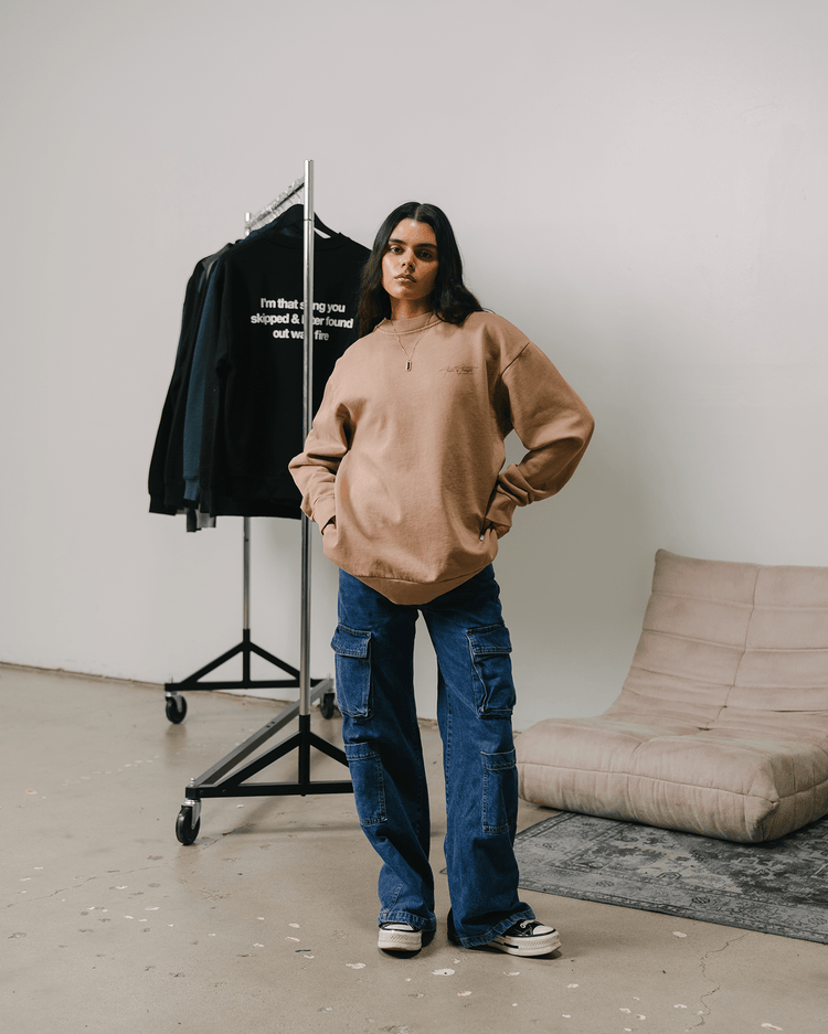 Don't Skip Mushroom Crewneck Sweatshirt - trainofthoughtcollective