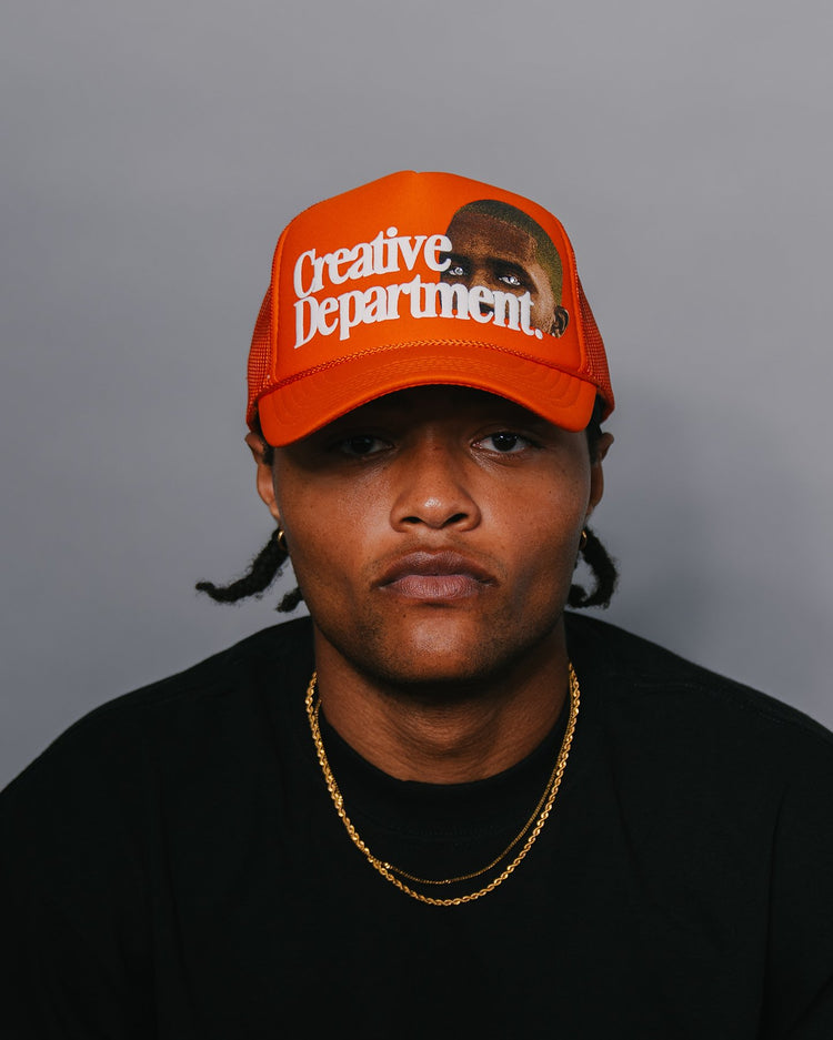 Frank Ocean Gem Dept. Orange Trucker Hat - trainofthoughtcollective