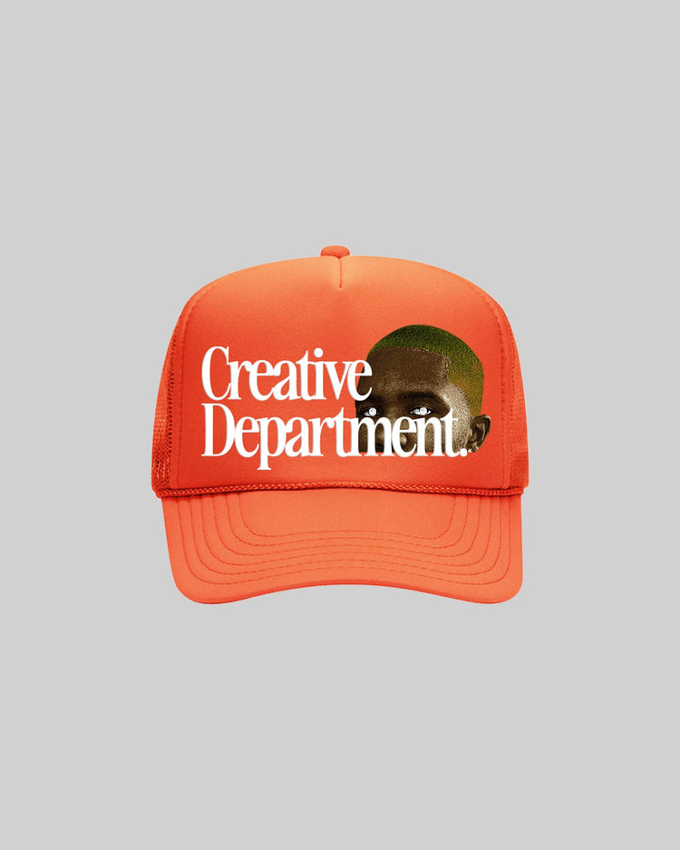 Frank Ocean Gem Dept. Orange Trucker Hat - trainofthoughtcollective