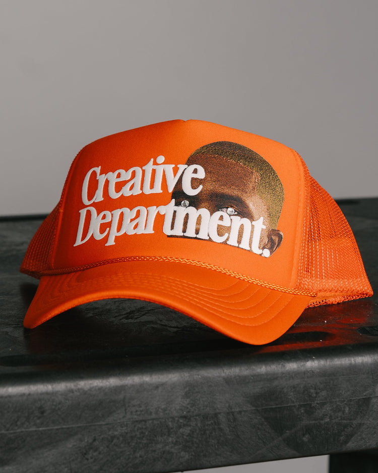 Frank Ocean Gem Dept. Orange Trucker Hat - trainofthoughtcollective