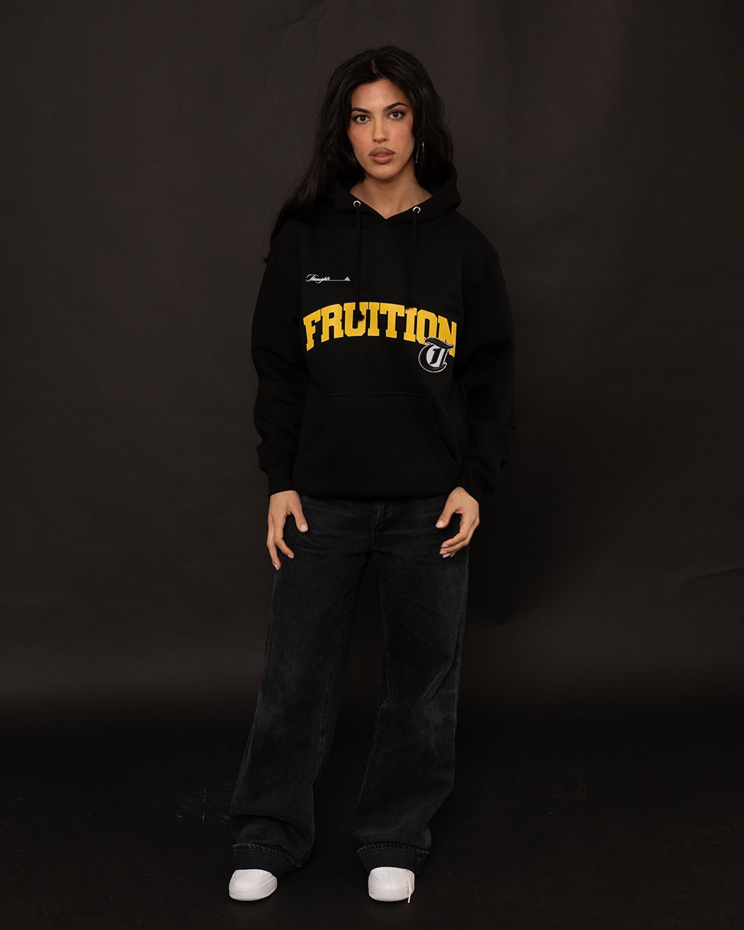 Fruition Applique Black Hoodie - trainofthoughtcollective