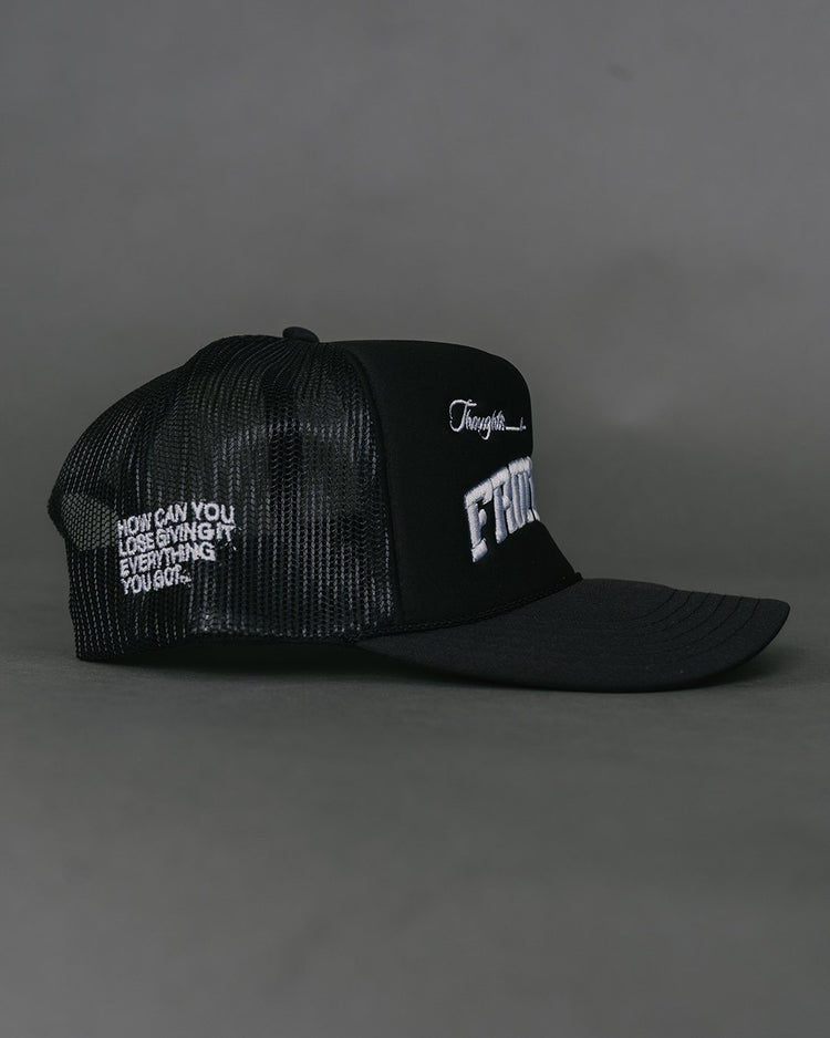 Fruition Black 5 Panel Trucker Hat - trainofthoughtcollective