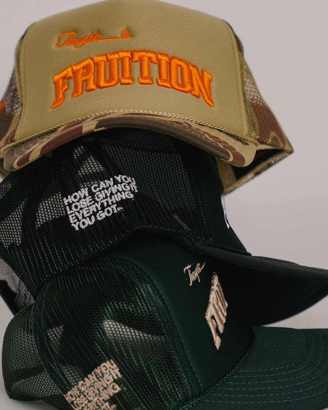 Fruition Dark Green 5 Panel Trucker Hat - trainofthoughtcollective