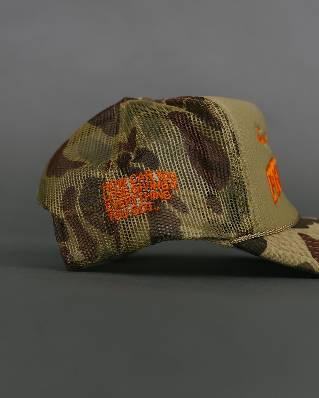 Fruition Light Camo 5 Panel Trucker Hat - trainofthoughtcollective