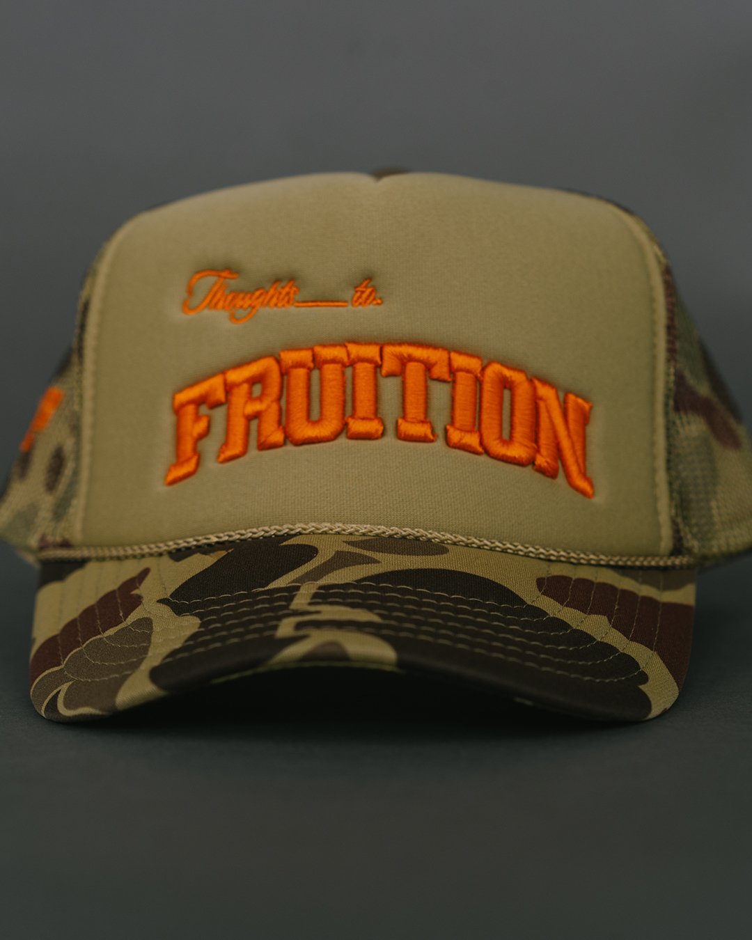 Fruition Light Camo 5 Panel Trucker Hat - trainofthoughtcollective