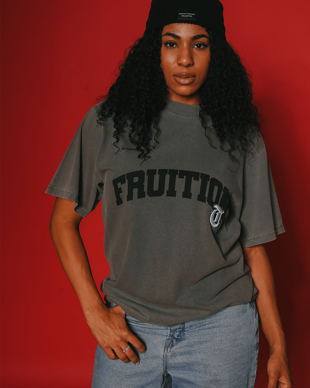 Fruition V2 Applique Oversized Cement Tee - trainofthoughtcollective