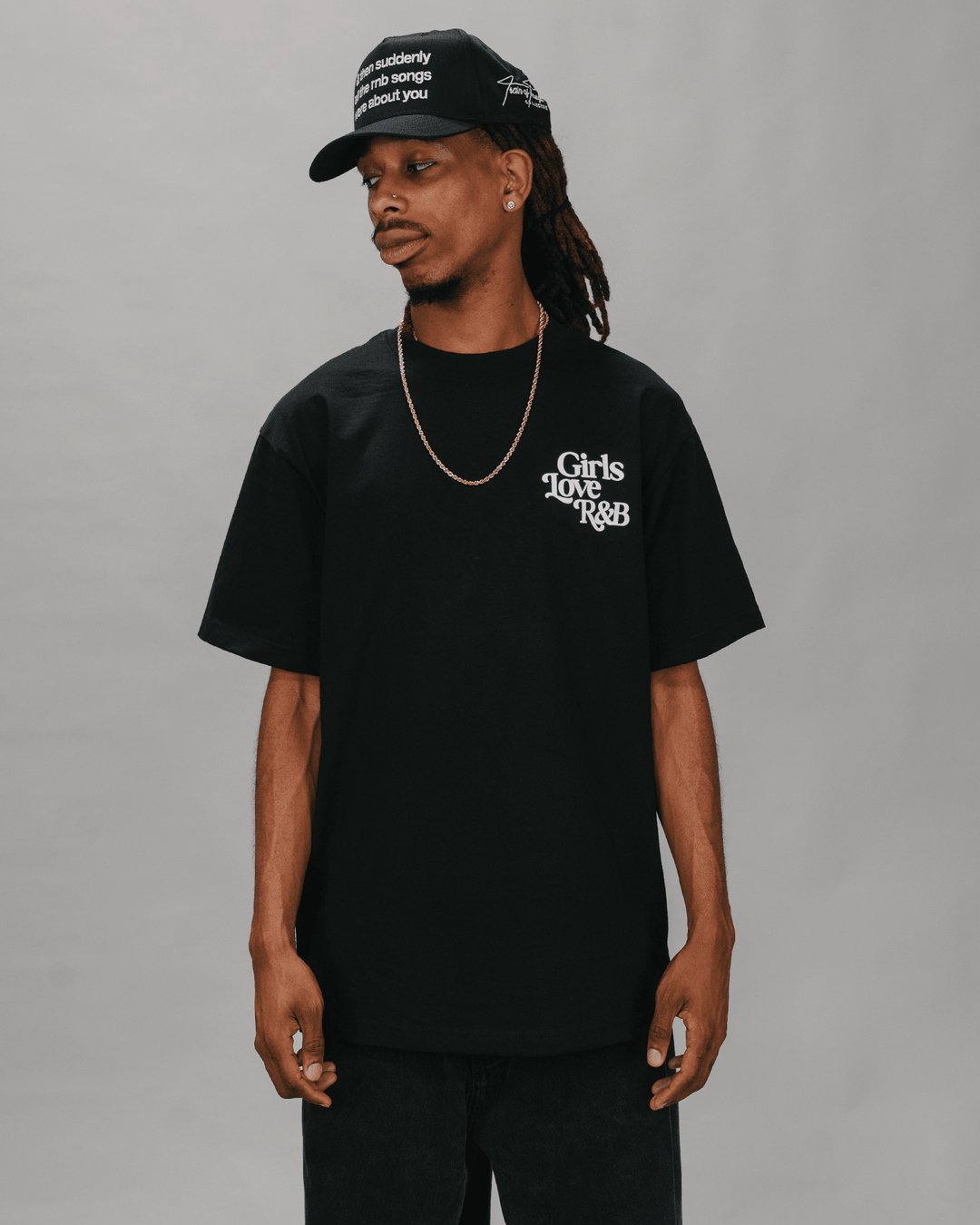 Girls Love R&amp;B V1 | Heavyweight Black Graphic Tee - trainofthoughtcollective