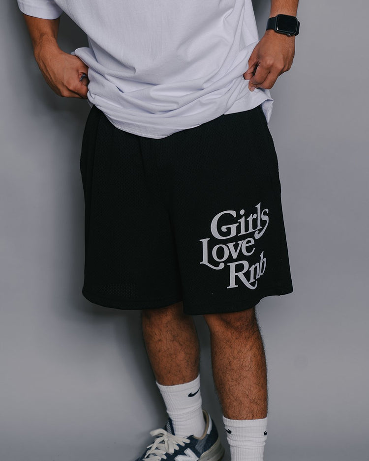 Girls Love Rnb Black Mesh Shorts - trainofthoughtcollective