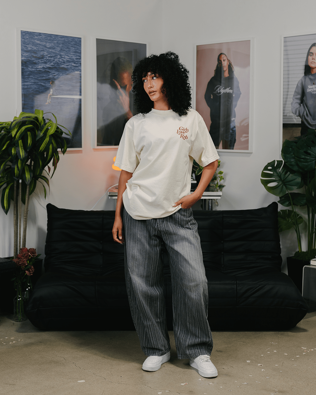 Girls Love Rnb Oversized Cream Tee - trainofthoughtcollective