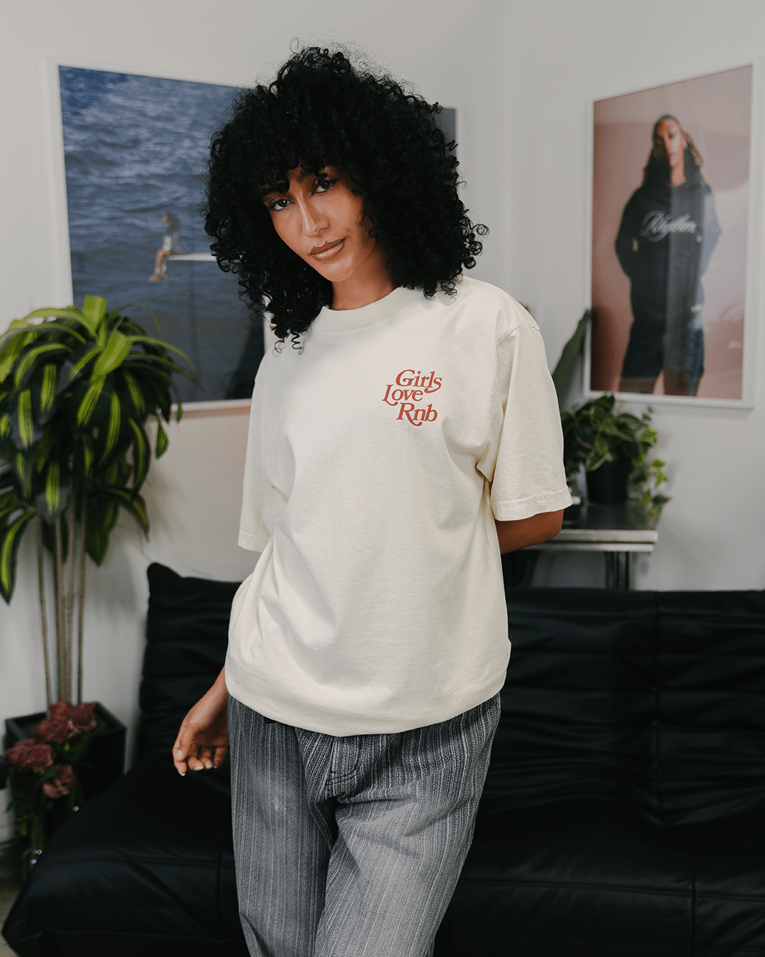Girls Love Rnb Oversized Cream Tee - trainofthoughtcollective
