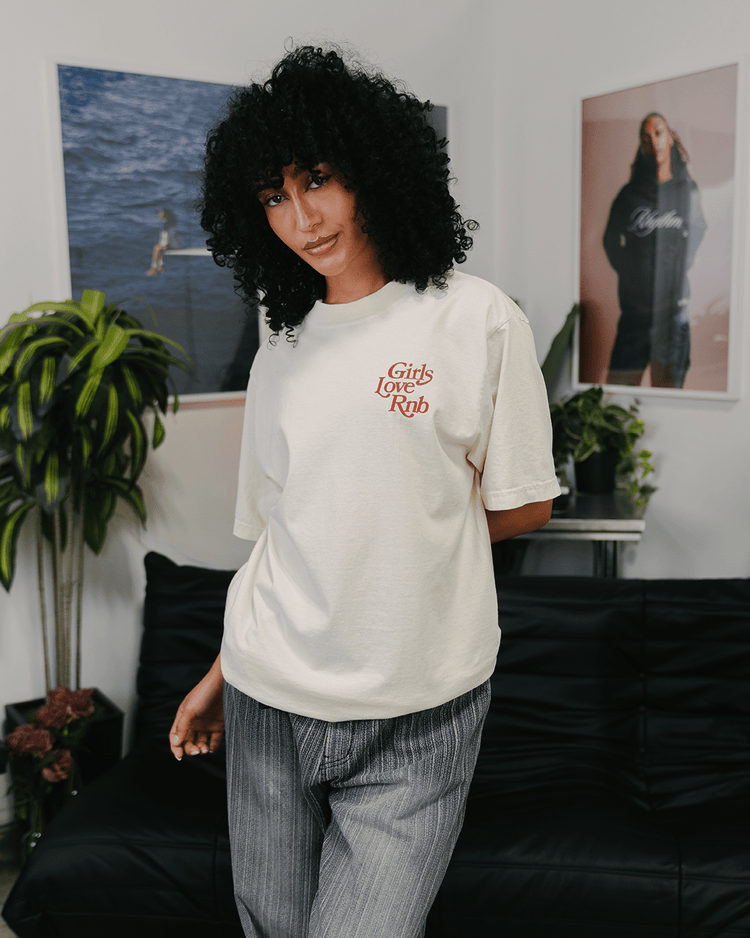Girls Love Rnb Oversized Cream Tee - trainofthoughtcollective
