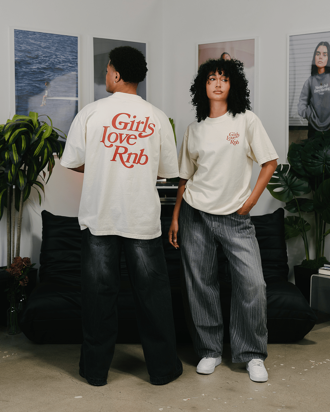 Girls Love Rnb Oversized Cream Tee - trainofthoughtcollective