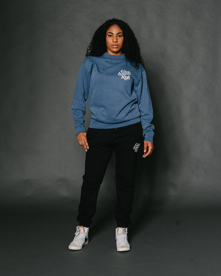 Girls Love Rnb Pebble Blue Crewneck Sweatshirt - trainofthoughtcollective