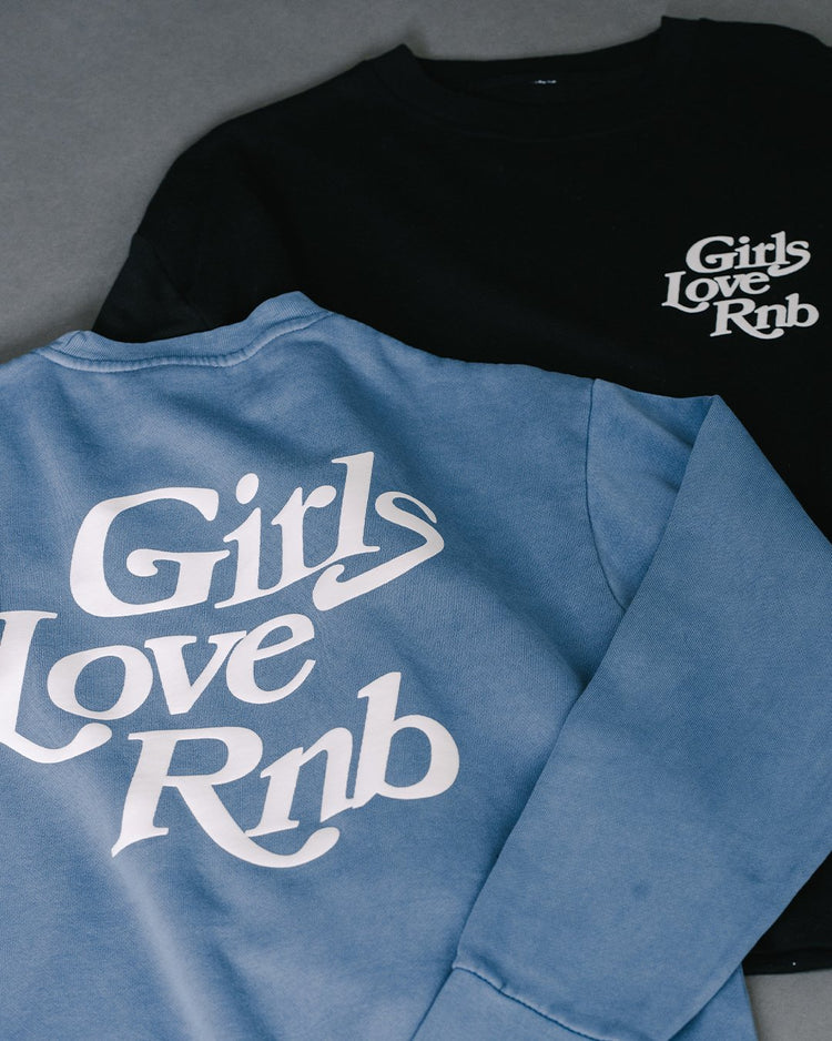 Girls Love Rnb Pebble Blue Crewneck Sweatshirt - trainofthoughtcollective