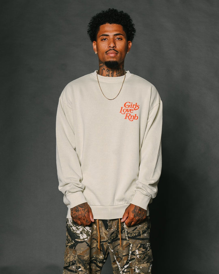 Girls Love Rnb | Puff Print Crewneck Sweatshirt - trainofthoughtcollective