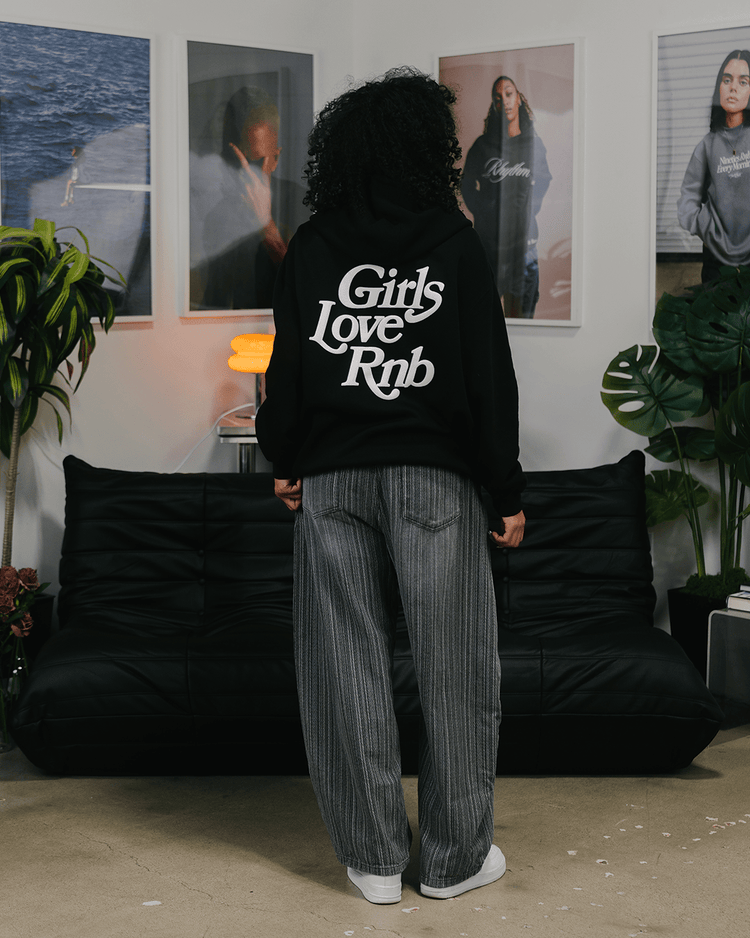 Girls Love Rnb V2 Full Zip Black Hoodie - trainofthoughtcollective