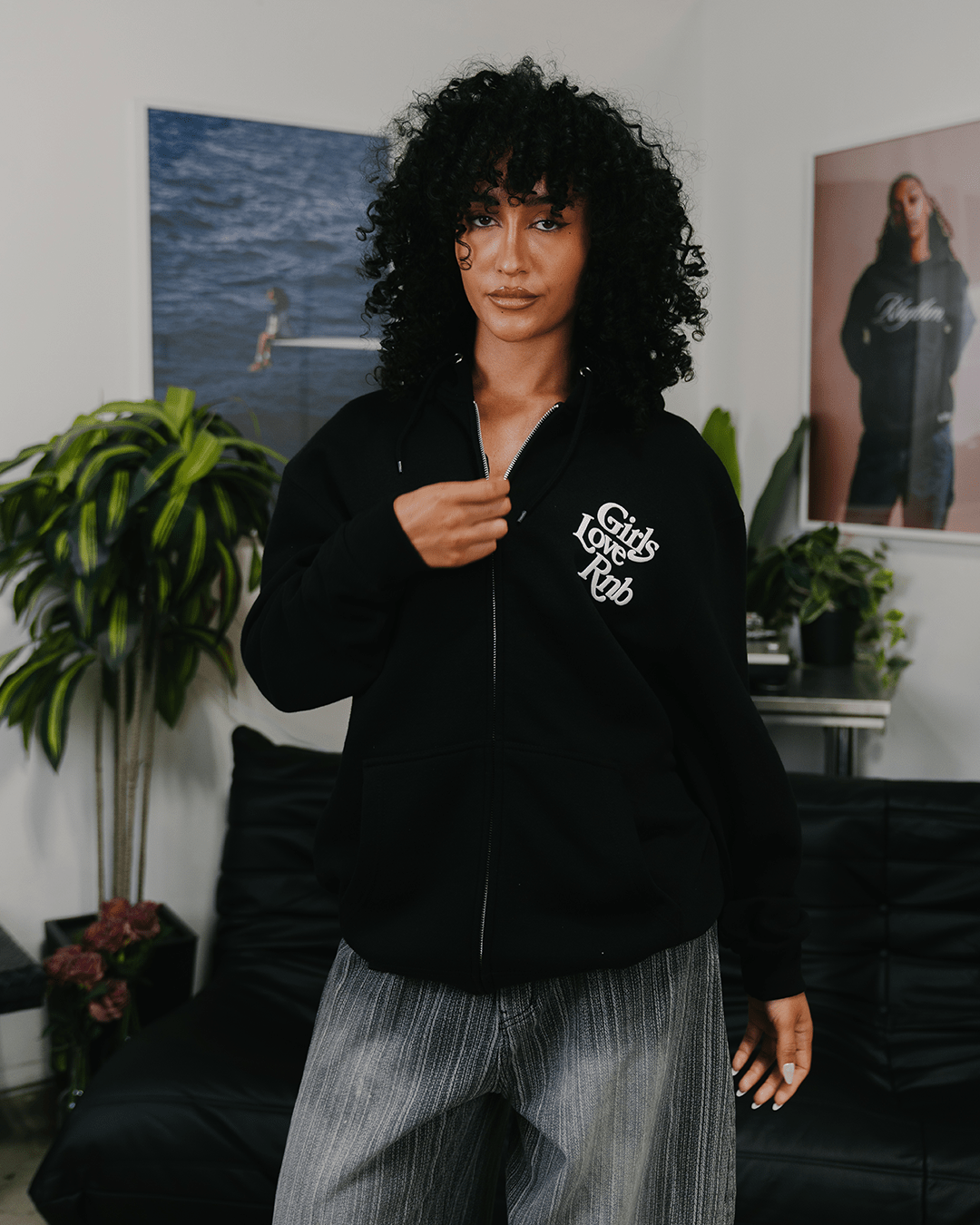Girls Love Rnb V2 Full Zip Black Hoodie - trainofthoughtcollective