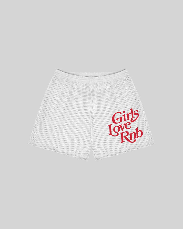 Girls Love Rnb White Mesh Shorts - trainofthoughtcollective