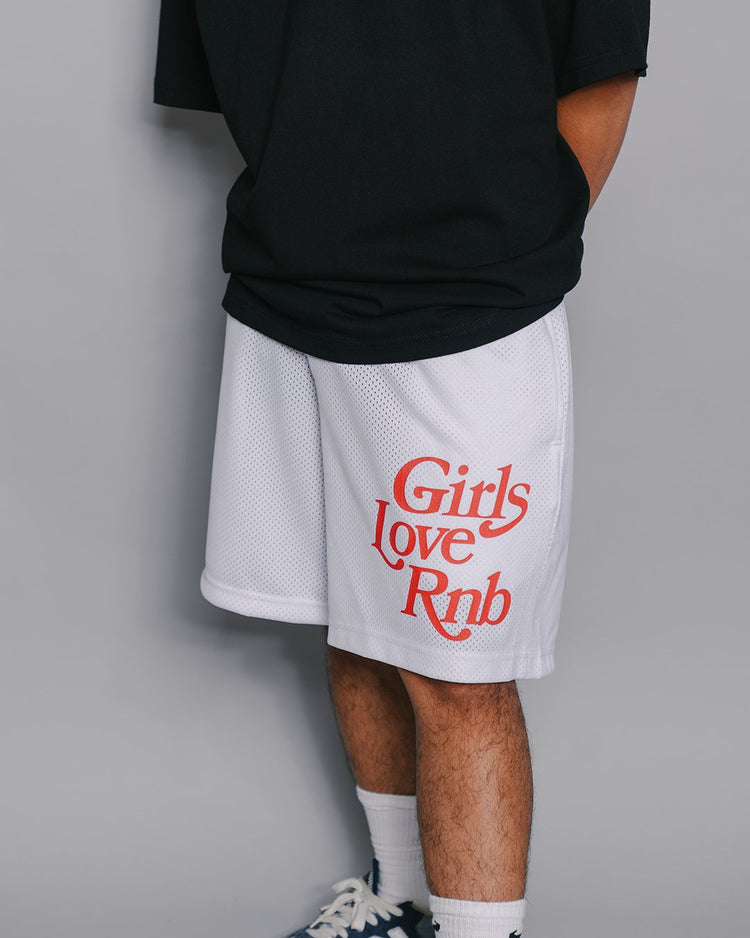 Girls Love Rnb White Mesh Shorts - trainofthoughtcollective