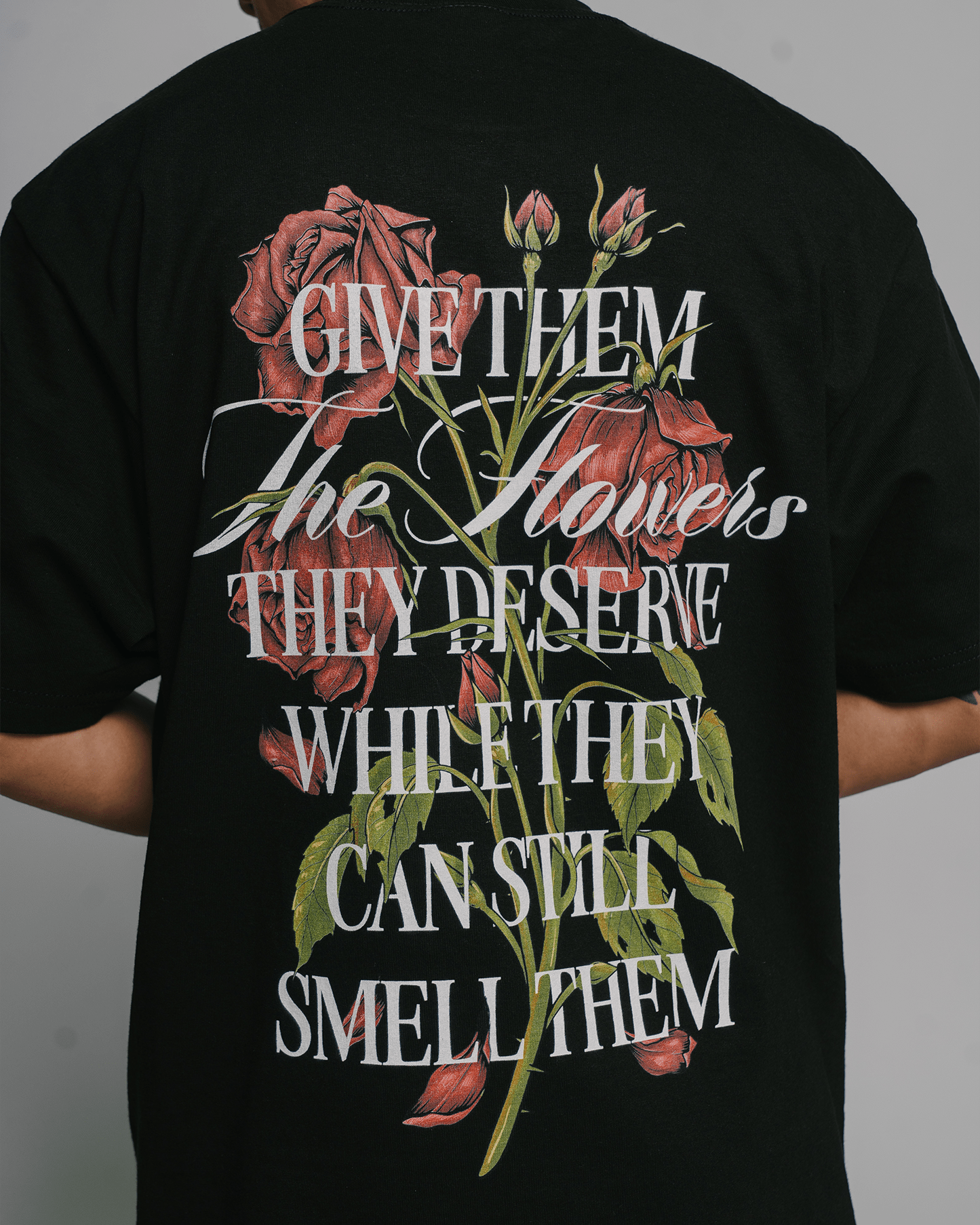 Give Them Flowers | Heavyweight Black Graphic Tee - trainofthoughtcollective