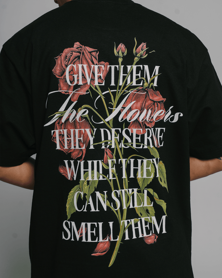 Give Them Flowers | Heavyweight Black Graphic Tee - trainofthoughtcollective