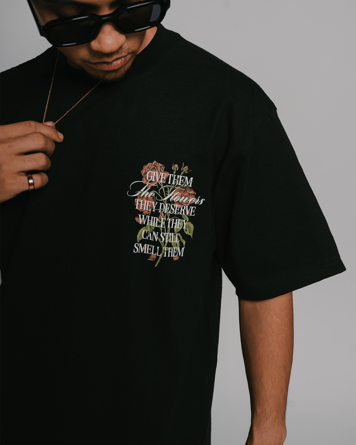 Give Them Flowers | Heavyweight Black Graphic Tee - trainofthoughtcollective