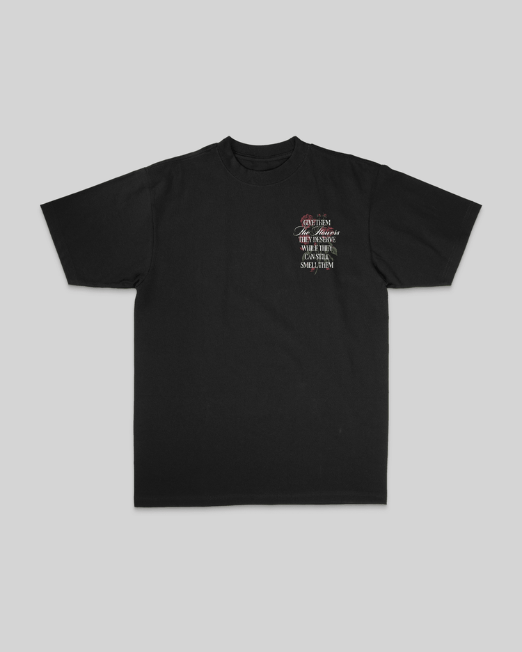 Give Them Flowers | Heavyweight Black Graphic Tee - trainofthoughtcollective