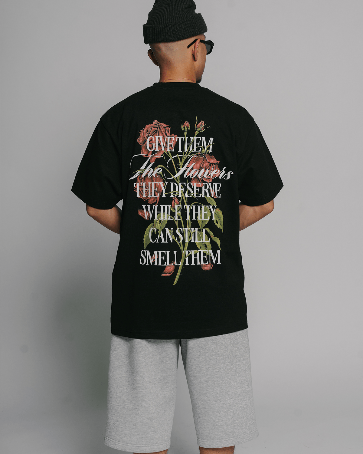 Give Them Flowers | Heavyweight Black Graphic Tee - trainofthoughtcollective