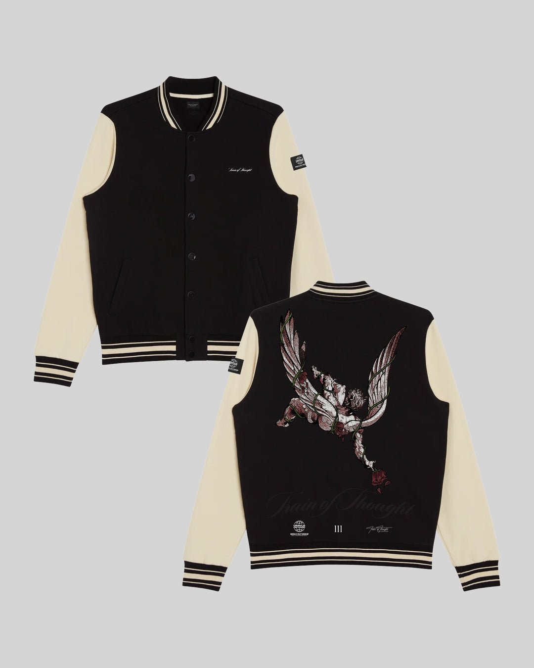 Guardian Rose Black Letterman Jacket - trainofthoughtcollective
