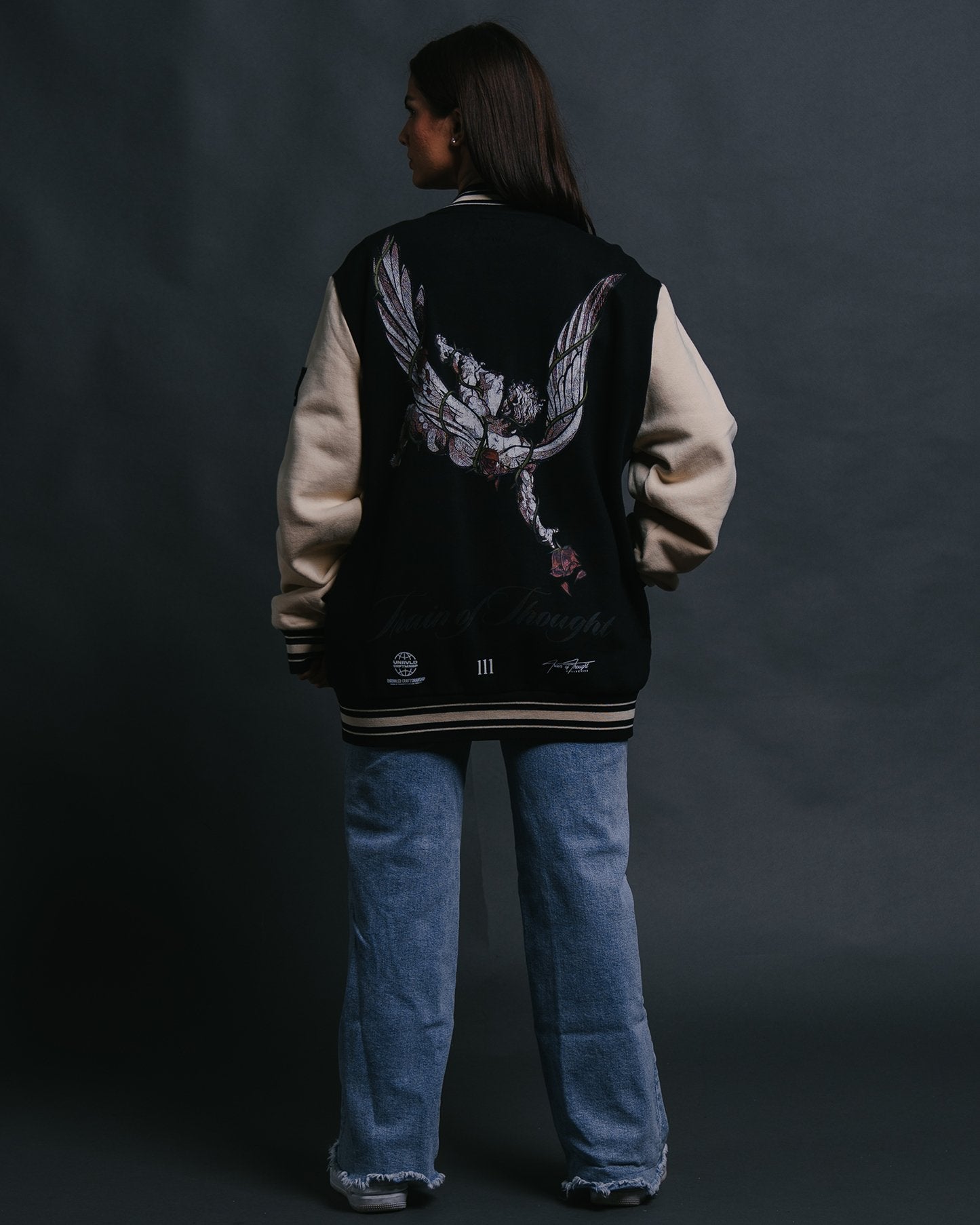 Guardian Rose Black Letterman Jacket - trainofthoughtcollective