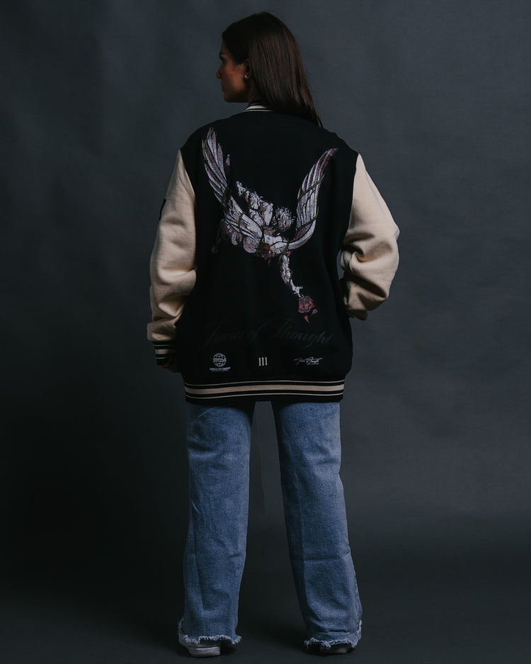 Guardian Rose Black Letterman Jacket - trainofthoughtcollective