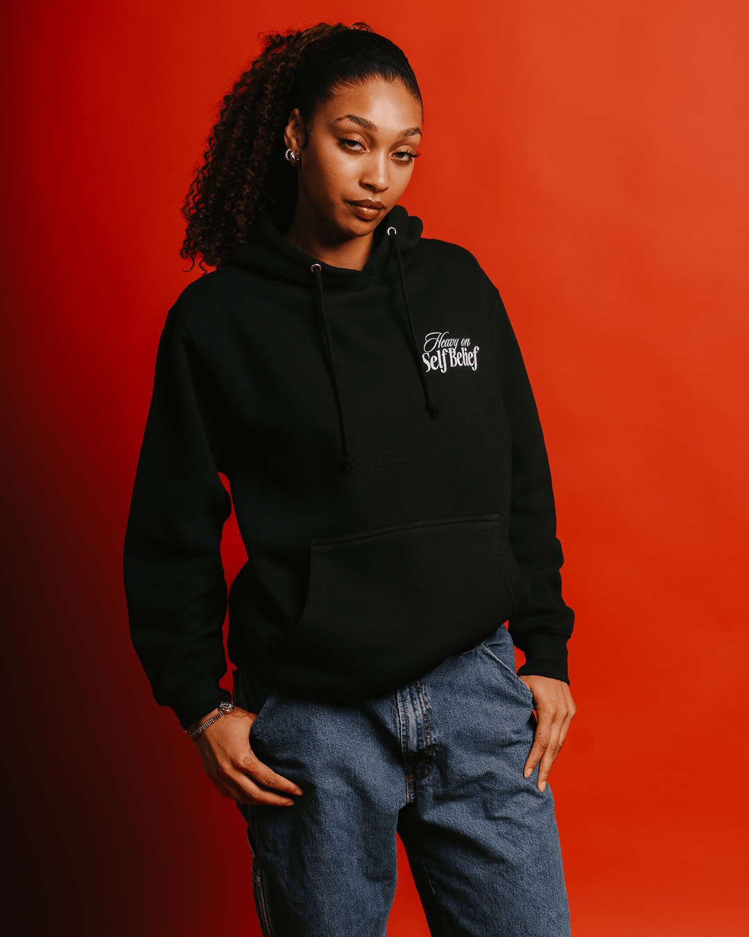 Heavy On Self Belief Black Hoodie - trainofthoughtcollective