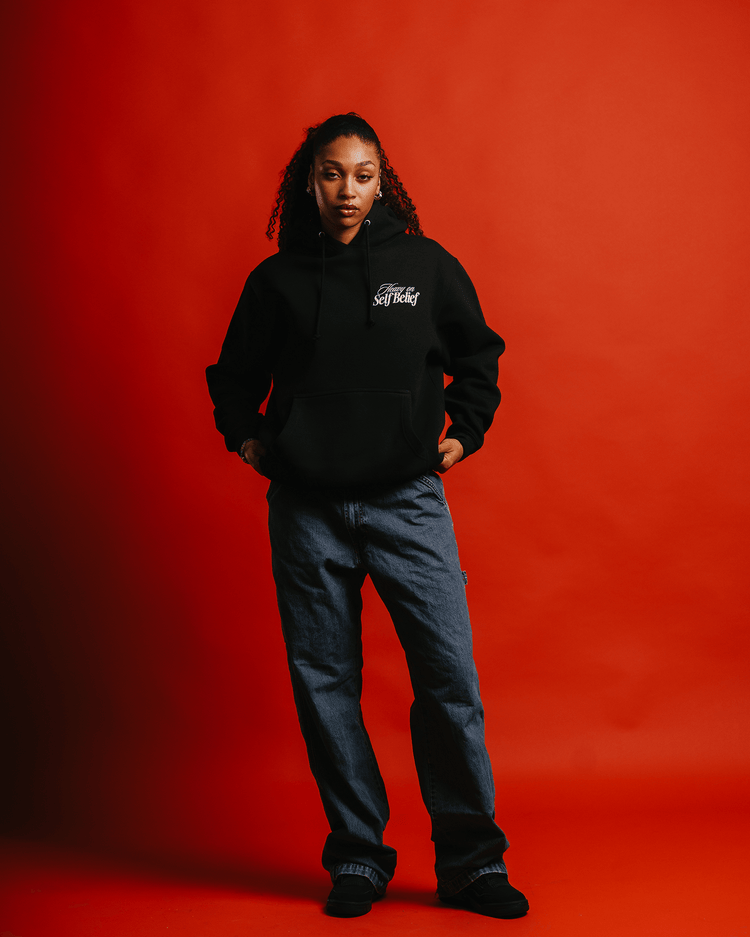 Heavy On Self Belief Black Hoodie - trainofthoughtcollective