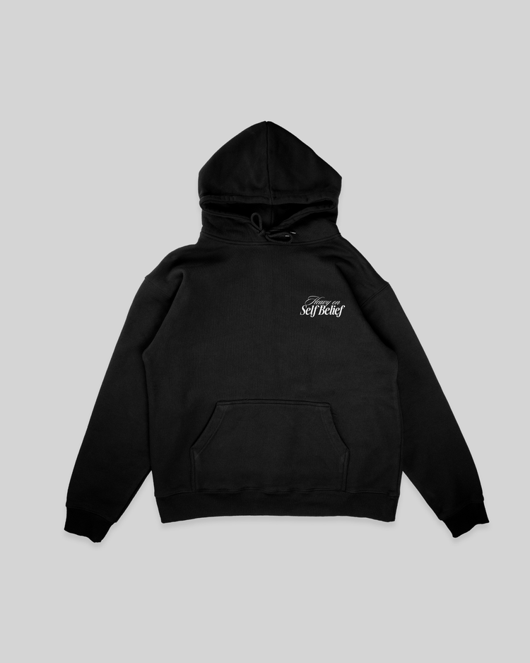 Heavy On Self Belief Black Hoodie - trainofthoughtcollective