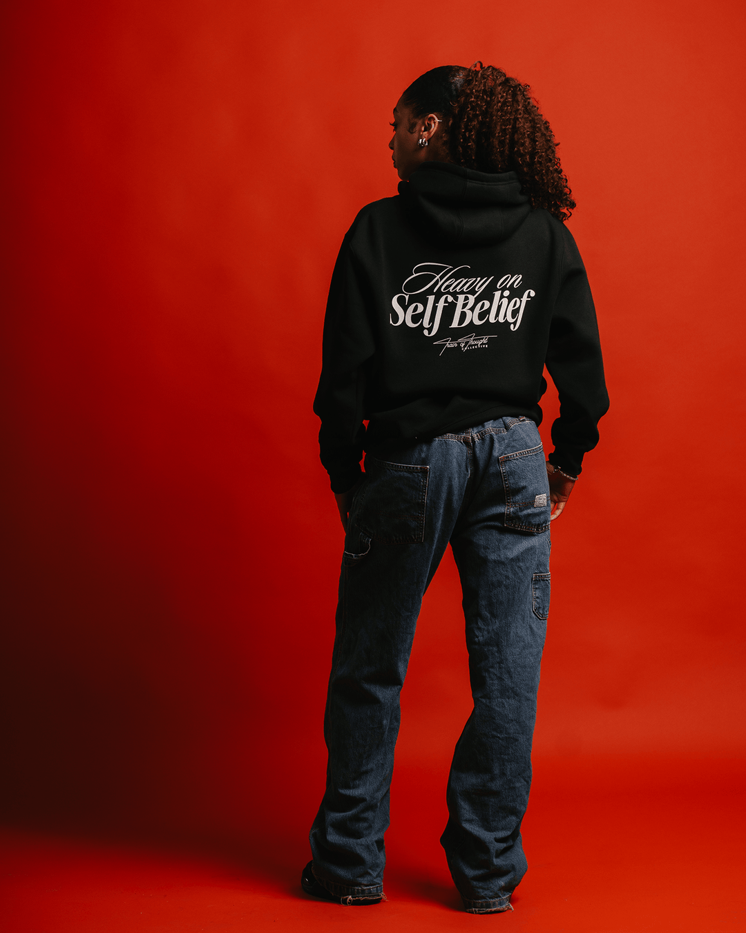 Heavy On Self Belief Black Hoodie - trainofthoughtcollective