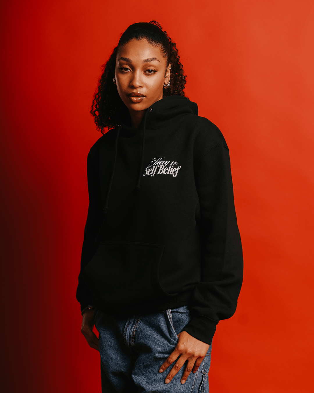 Heavy On Self Belief Black Hoodie - trainofthoughtcollective