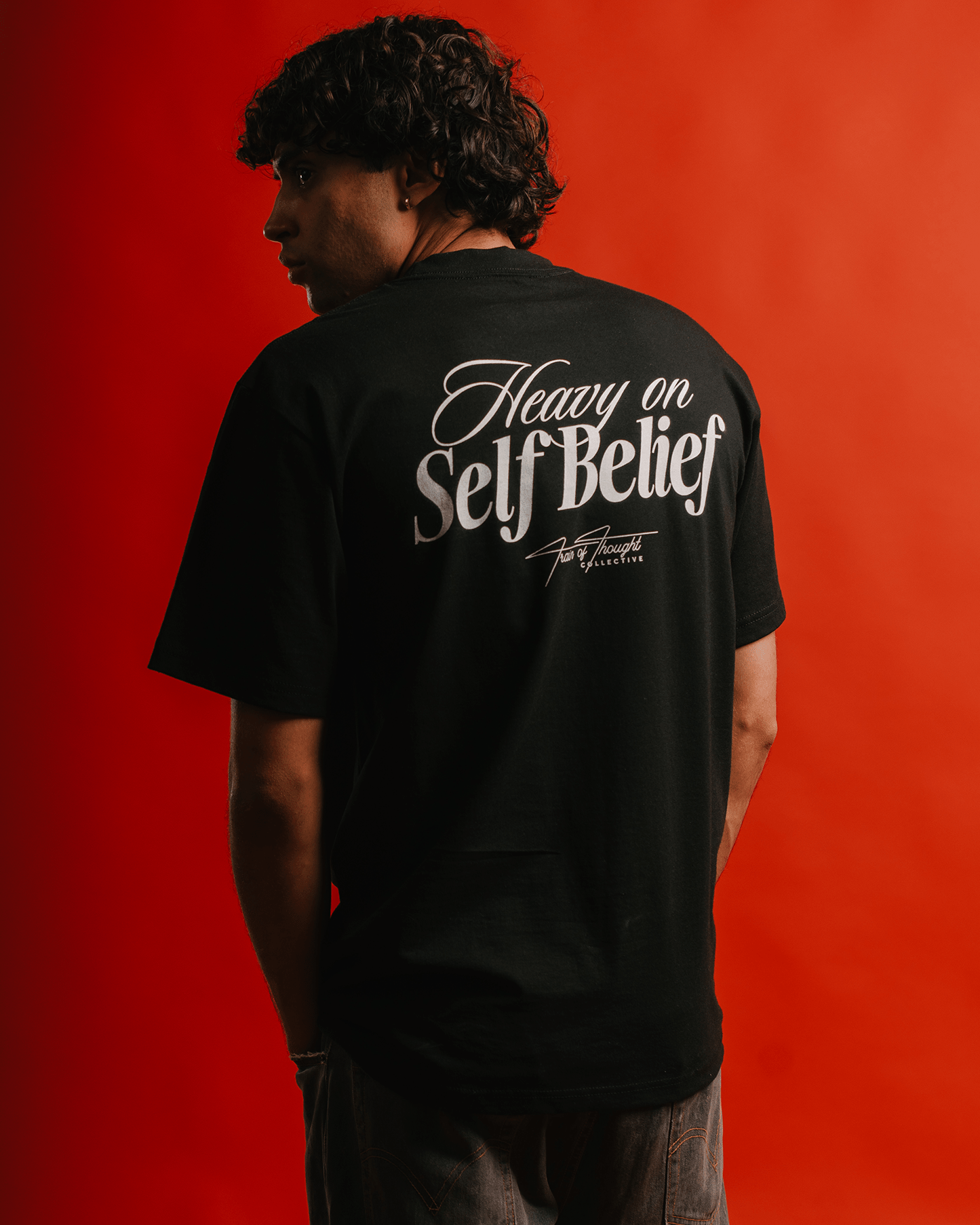 Heavy On Self Belief Black Tee - trainofthoughtcollective
