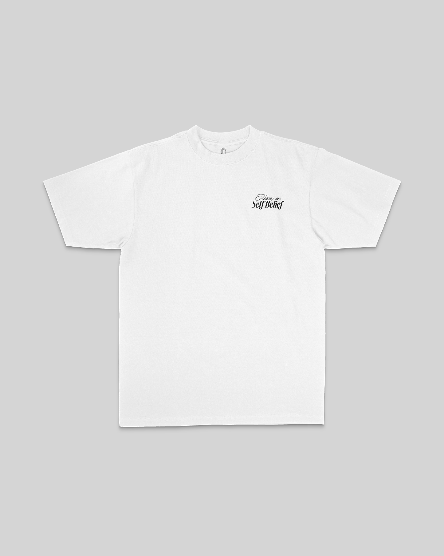 Heavy On Self Belief White Tee - trainofthoughtcollective