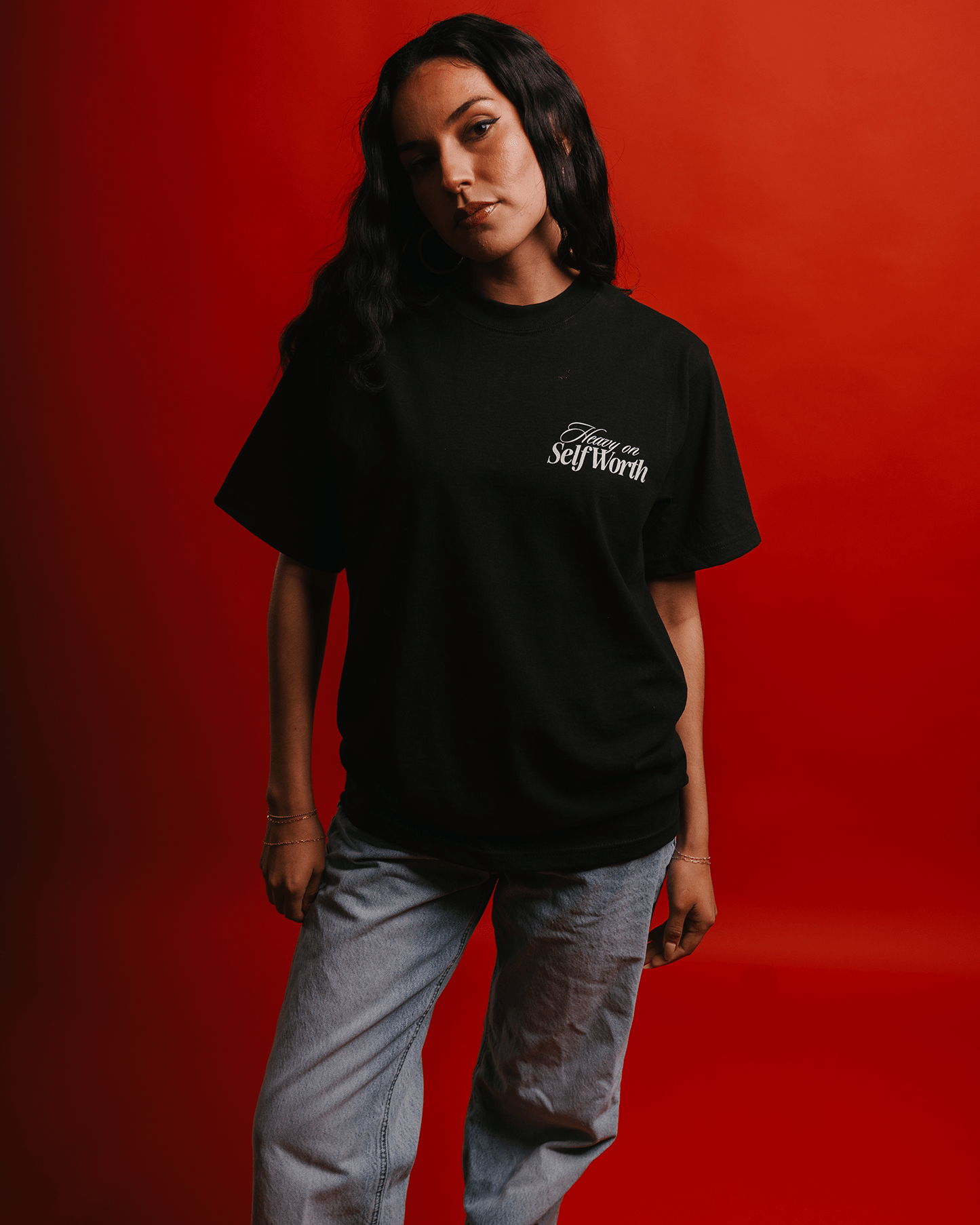 Heavy On Self Worth Black Tee - trainofthoughtcollective