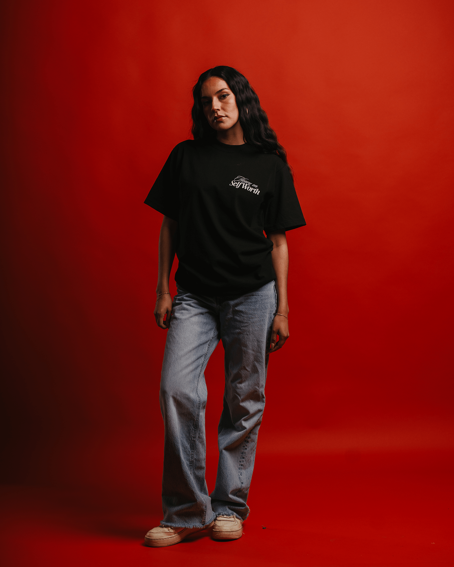 Heavy On Self Worth Black Tee - trainofthoughtcollective