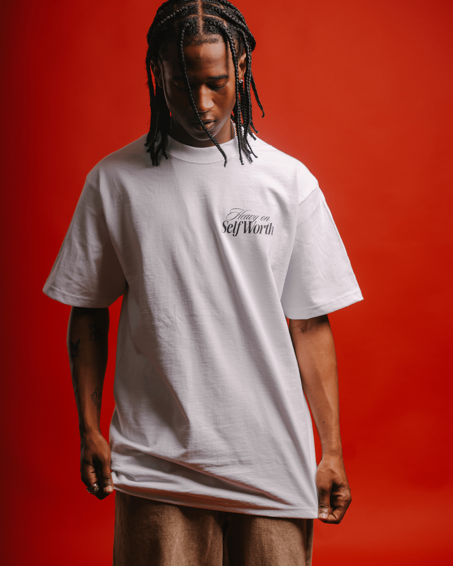 Heavy On Self Worth White Tee - trainofthoughtcollective