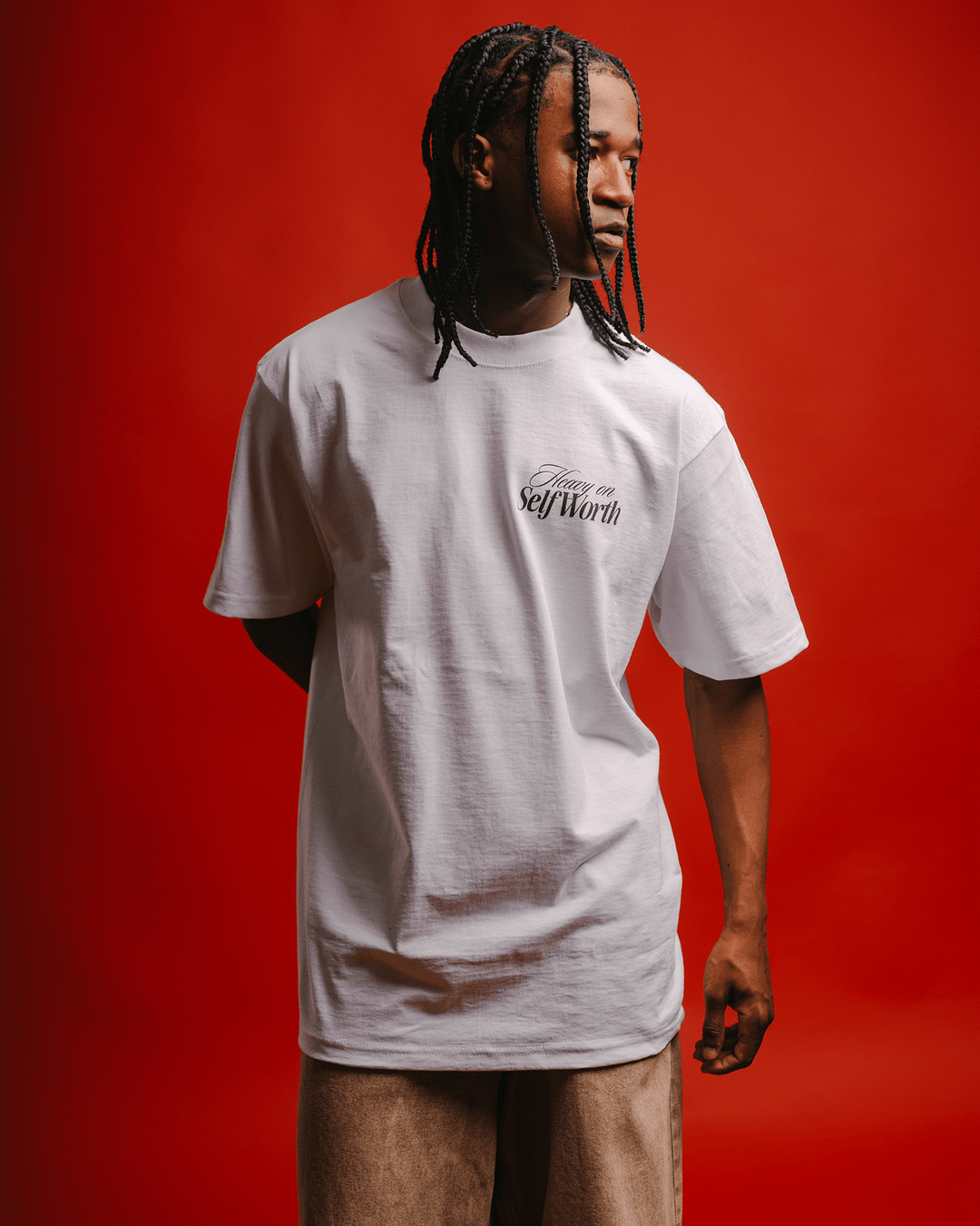 Heavy On Self Worth White Tee - trainofthoughtcollective