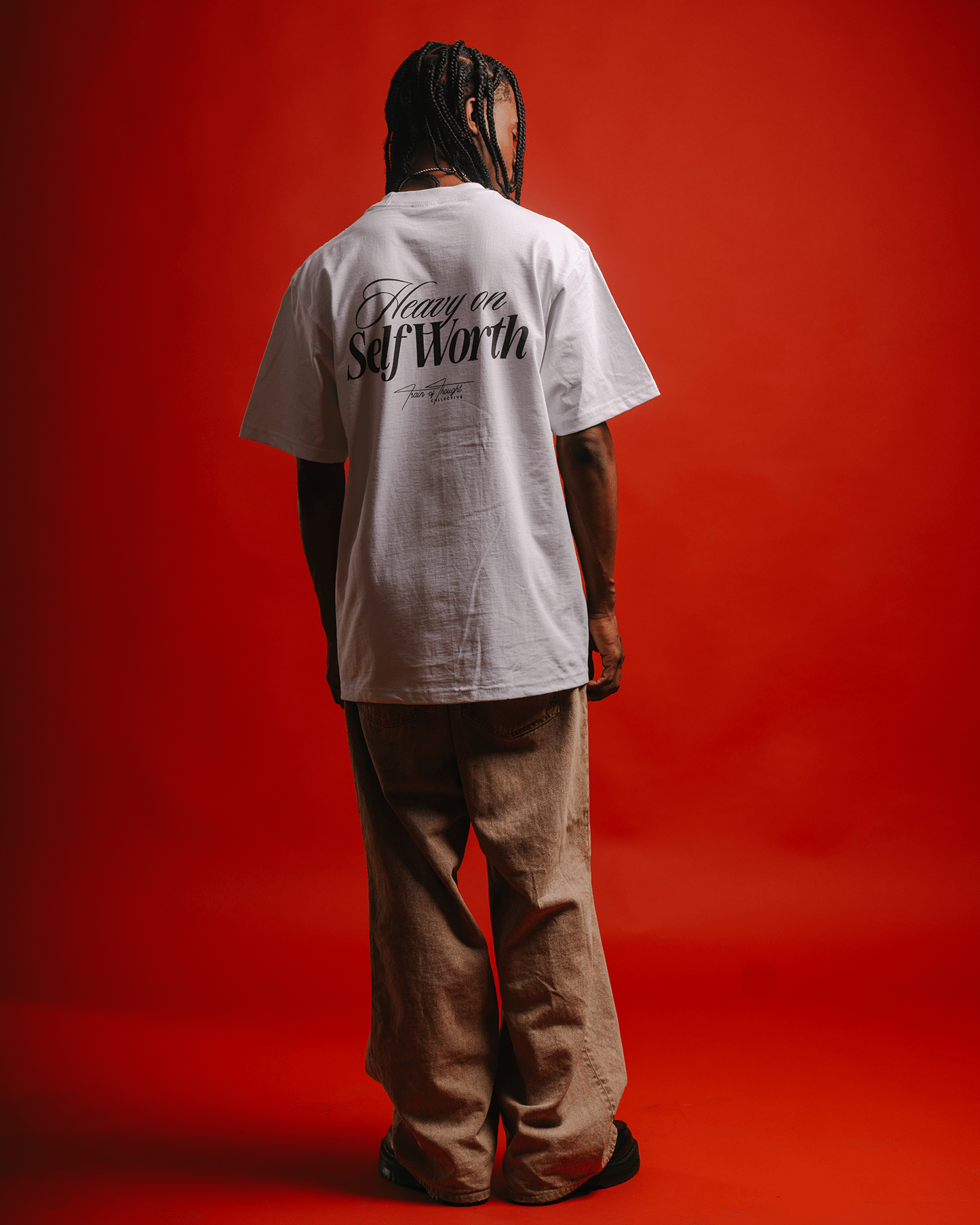 Heavy On Self Worth White Tee - trainofthoughtcollective