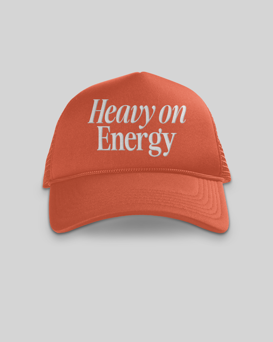 Heavy On Energy Orange 5 Panel Trucker Hat